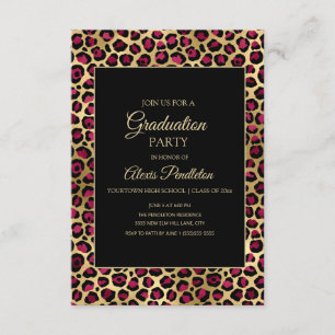 Invitación Fiesta de Graduación Leopardo Guepardo Dorado Negr