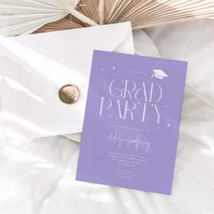 Invitación Fiesta de Graduación Lila Estrellas de Tipografía