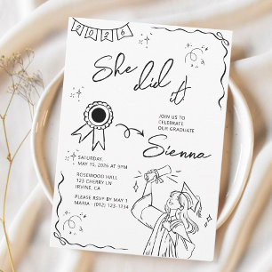 Invitación Fiesta de Graduación ¡Lo Hizo! Dibujado a Mano con
