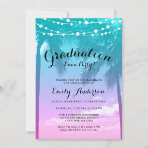 Invitación Fiesta de Graduación Luau Tropical Teal Rosa