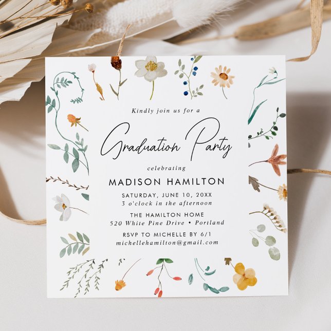 Invitación Fiesta de Graduación Marco Cuadrado de Flores Silv (Subido por el creador)