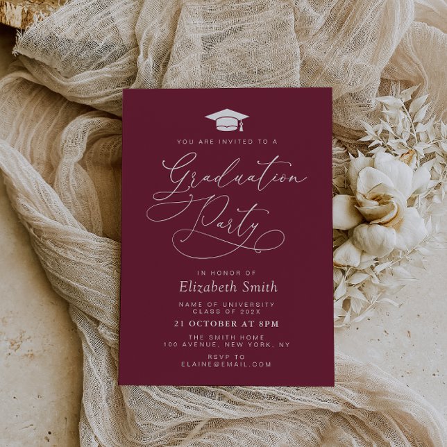 Invitación fiesta de graduación maroon con letras modernas (Subido por el creador)