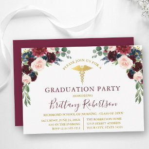 Invitación Fiesta de Graduación Médica con Verde Floral Acuar