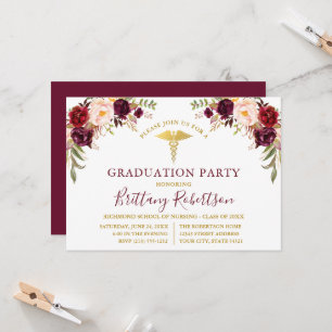 Invitación Fiesta de graduación médica floral de Burdeos en a