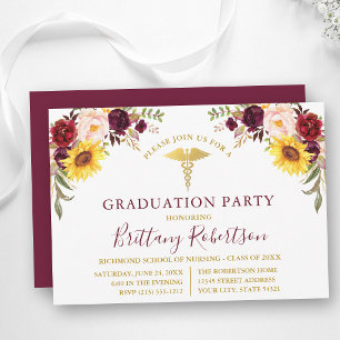 Invitación Fiesta de Graduación Médica Floral Mixta Acuarela