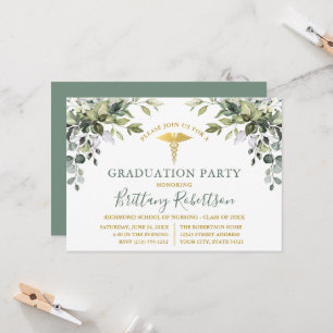 Invitación Fiesta de graduación médica Verde Salvia Vegetació