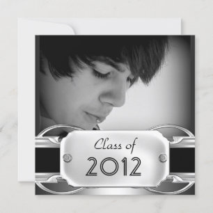 Invitación Fiesta de Graduación Metal negro plateado hombre