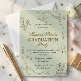 Invitación Fiesta de Graduación Minimalista Femenina en Verde