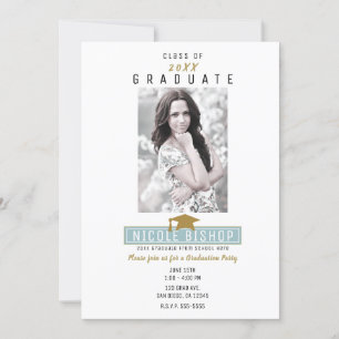 Invitación Fiesta de Graduación Minimalista Moderna en Blanco