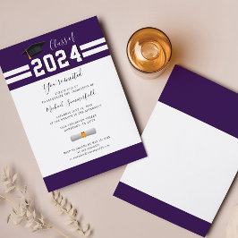 Invitación Fiesta de graduación minimalista púrpura y blanco