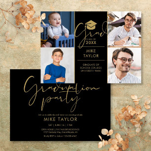 Invitación Fiesta de Graduación Modern Then And Now 4 Fotos