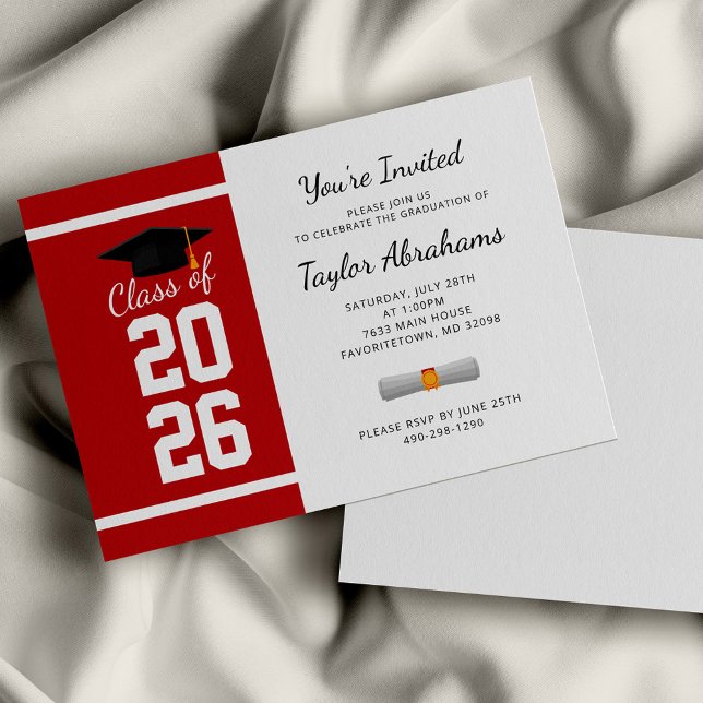 Invitación Fiesta de Graduación Moderna 2026 (Graduation Red and White 2024 Party Invitation)