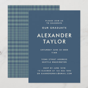 Invitación Fiesta de Graduación Moderna a Cuadros Azules para