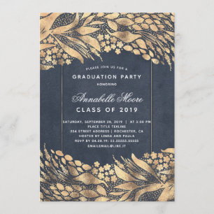 Invitación Fiesta de graduación moderna azul de la marina de