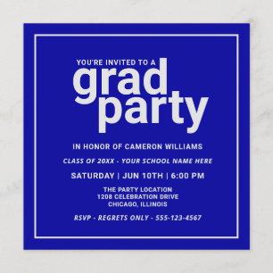 Invitación Fiesta de graduación moderna básica en azul intens