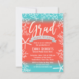 Invitación Fiesta de Graduación Moderna Beach Coral Reef Star