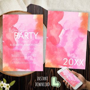 Invitación Fiesta de Graduación Moderna Chic Rosa y Naranja