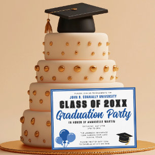 Invitación Fiesta de Graduación Moderna Clase 2026 Azul Adora