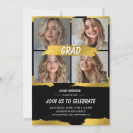 Invitación Fiesta de graduación moderna con 4 fotos en blanco