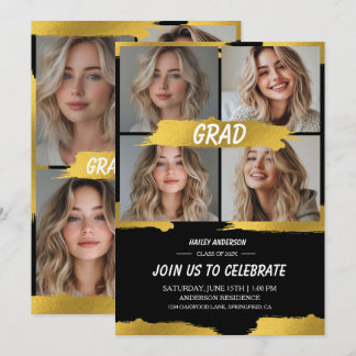 Invitación Fiesta de graduación moderna con 4 fotos en blanco