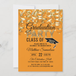 Invitación Fiesta de GRADUACIÓN moderna con brillo NARANJA