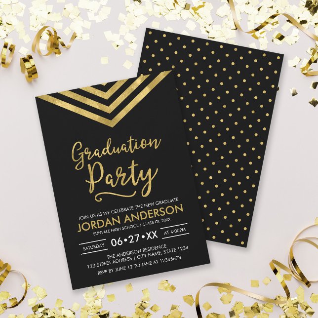 Invitación Fiesta de Graduación Moderna con Chevron de Oro Fa (Subido por el creador)