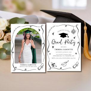 Invitación Fiesta de Graduación Moderna con Foto Dibujada a M