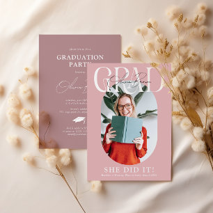 Invitación Fiesta de graduación moderna con foto ovalada y fi