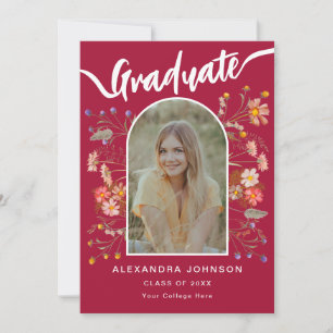 Invitación Fiesta de Graduación Moderna con Fotos Boho Floral