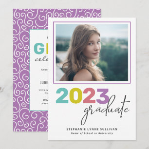 Invitación Fiesta de Graduación Moderna con Letra Colorida de