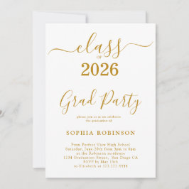 Invitación Fiesta de Graduación Moderna con Letra Dorada Clas