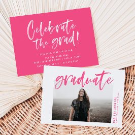 Invitación Fiesta de Graduación Moderna con Letra Script Rosa