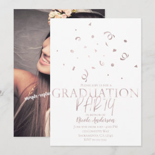 Invitación Fiesta de Graduación Moderna Confeti de Oro Rosa F