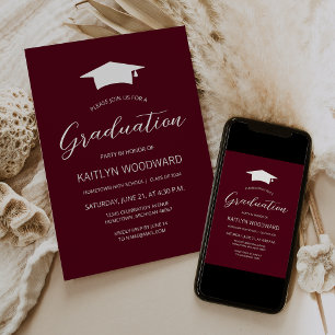 Invitación Fiesta de graduación moderna de Borgoña blanca 202