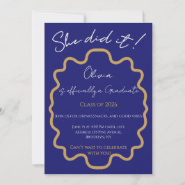 Invitación Fiesta de Graduación Moderna de Ella Lo Hizo Azul