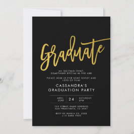 Invitación Fiesta de Graduación Moderna de Guión Black Gold