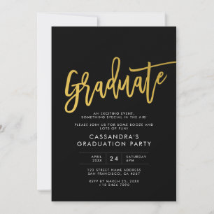 Invitación Fiesta de Graduación Moderna de Guión Black Gold