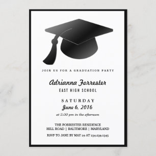 Invitación Fiesta de graduación moderna del gorra negro de la