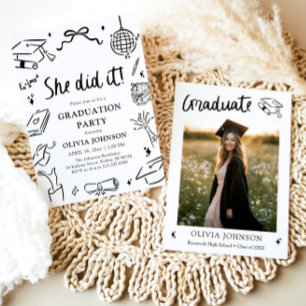 Invitación Fiesta de Graduación Moderna Dibujada a Mano Lo Lo