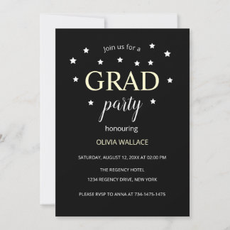 Invitación Fiesta de Graduación Moderna en Blanco y Negro