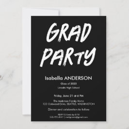 Invitación Fiesta de Graduación Moderna en Blanco y Negro