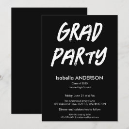 Invitación Fiesta de Graduación Moderna en Blanco y Negro