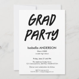 Invitación Fiesta de Graduación Moderna en Blanco y Negro