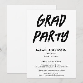 Invitación Fiesta de Graduación Moderna en Blanco y Negro