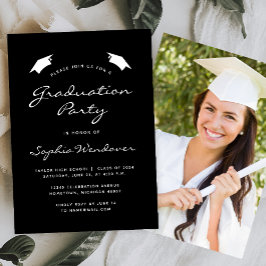 Invitación Fiesta de graduación moderna en blanco y negro 202