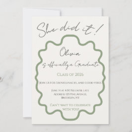 Invitación Fiesta de Graduación Moderna en Verde Salvia Ella 