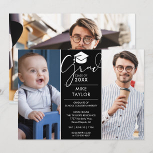 Invitación Fiesta de Graduación Moderna Entonces y Ahora 3 Fo
