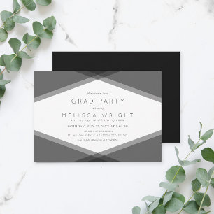 Invitación Fiesta de graduación moderna gris geométrica y neg