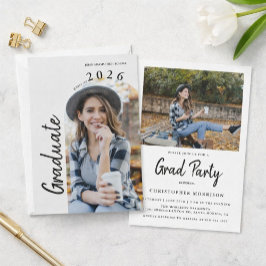 Invitación Fiesta de Graduación Moderna Mínima con Dos Fotos