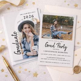 Invitación Fiesta de Graduación Moderna Mínima con Dos Fotos